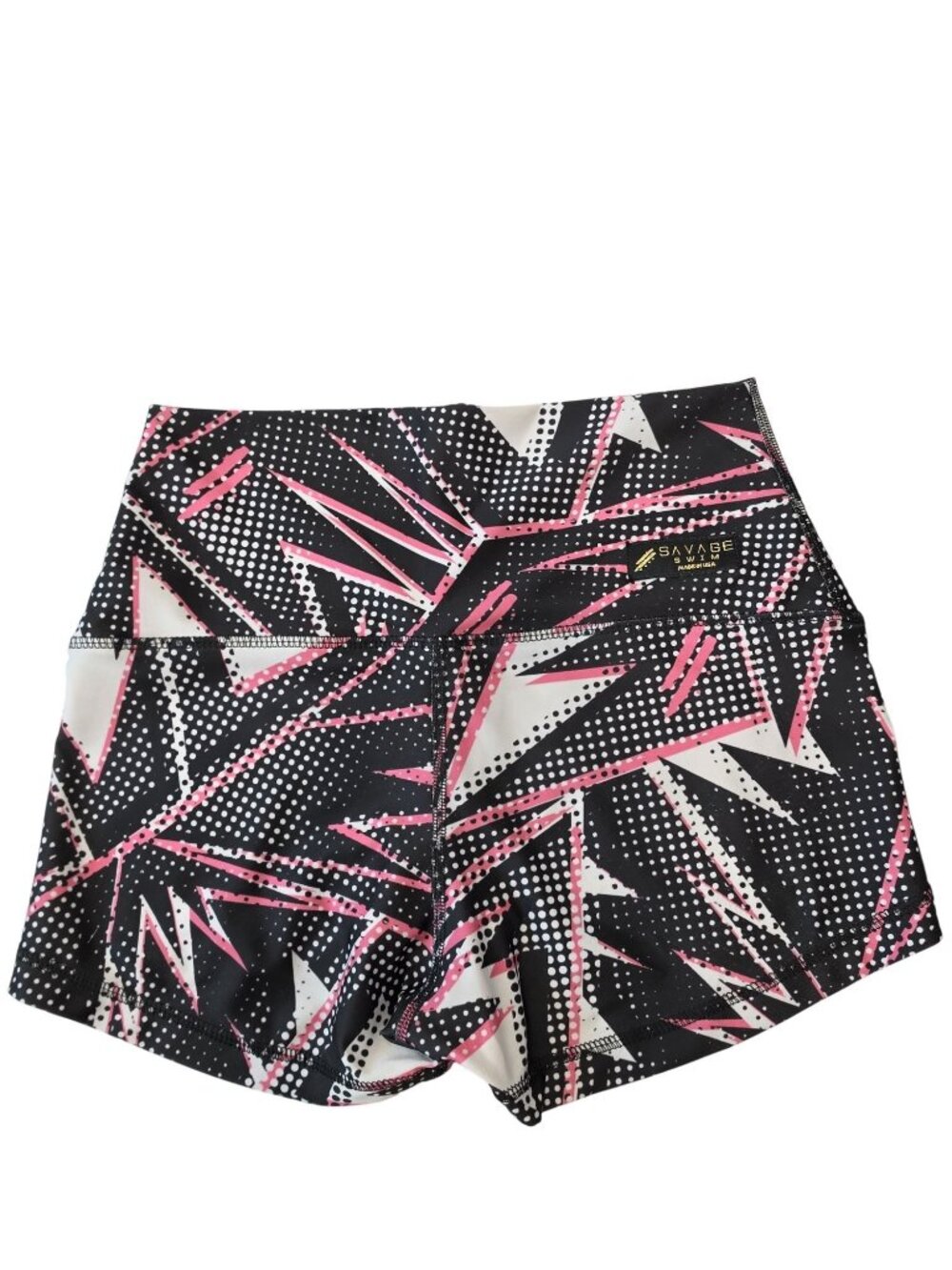 Savage Swim Womens Athletic High Rise Shorts Black & Pink Abstract Print Small